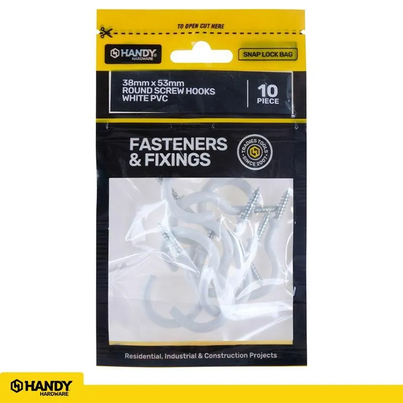 Bag of Round Screw Hooks White PVC 38mm X 53mm 10pc – image 4