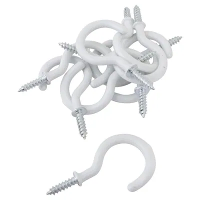 Bag of Round Screw Hooks White PVC 38mm X 53mm 10pc