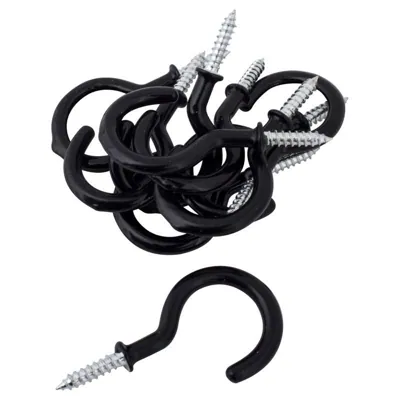 Bag of Round Screw Hooks Black PVC 38mm X 53mm 10pc