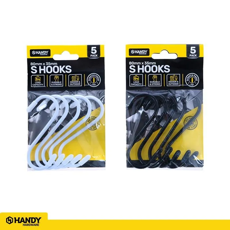 S Hooks PVC Coated with Scratch Proof Tip Protectors 80mm X 35mm 5pk – image 3