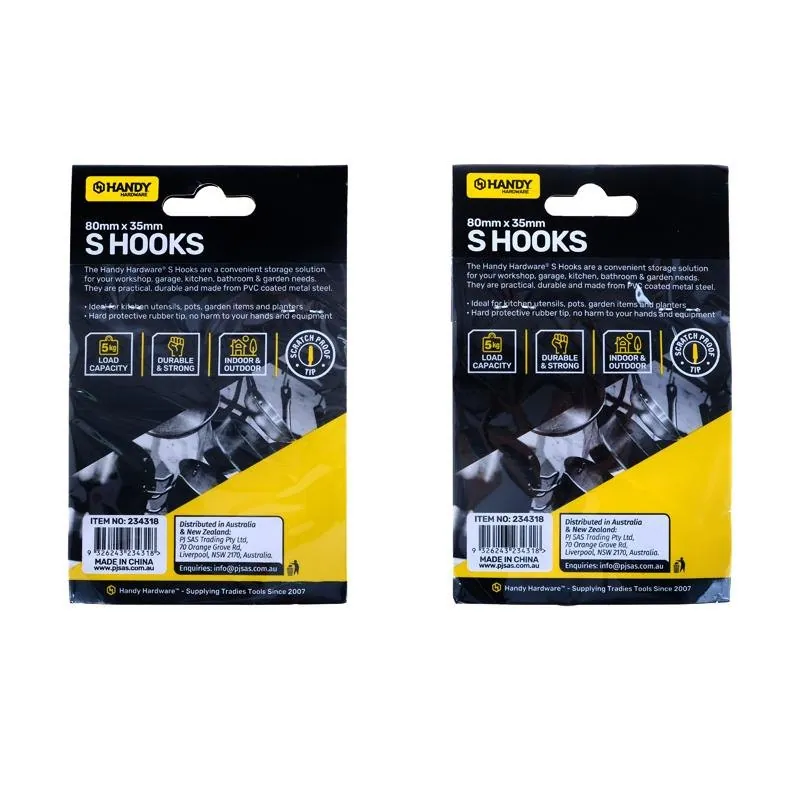 S Hooks PVC Coated with Scratch Proof Tip Protectors 80mm X 35mm 5pk – image 2