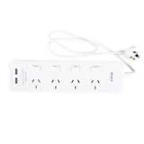 Halloween Power Board 4 Outlets with Individual Switch & Surge Protection & 2 USB Ports 1 Metre Cord White 240V 10A Max Load 2400W USB Output 5V 2.1A – image 1