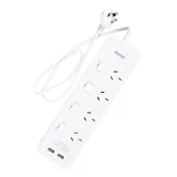 Halloween Power Board 4 Outlets with Individual Switch & Surge Protection & 2 USB Ports 1 Metre Cord White 240V 10A Max Load 2400W USB Output 5V 2.1A – image 2
