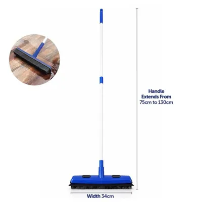 Squeegee Broom with Rubber 2 in 1 with Telescopic Extendable Handle - Head (34cm X 6cm)- Handle Extends From (75cm To 130cm)