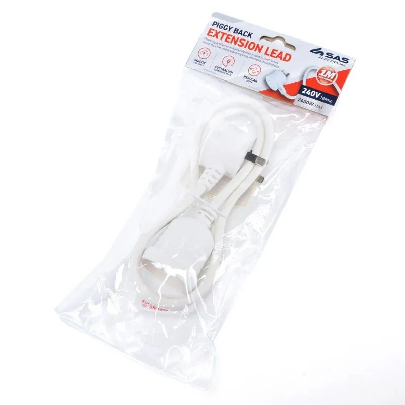 Piggy Back Extension Lead 1 Metre White 240V 10A Max Load 2400W – image 3