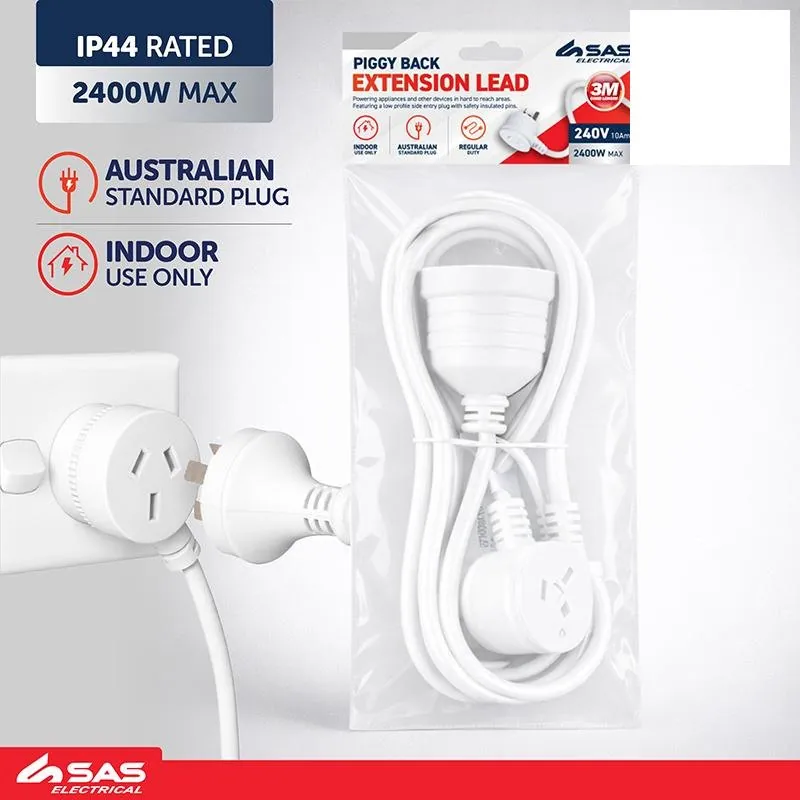 Piggy Back Extension Lead 3 Metre White 240V 10A Max Load 2400W – image 4