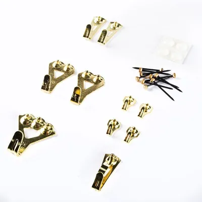 Hooks Picture Premium Brass Plated Assorted Hooks & Sizes 14pc (Holds Up To 45kg)