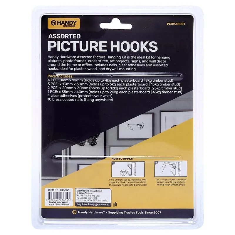 Hooks Picture Premium Brass Plated Assorted Hooks & Sizes 14pc (Holds Up To 45kg) – image 3