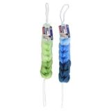 Exfoliating Back and Body Scrubber with Rope Handles - 30cm – Plait Design Green and Blue Colours – image 2