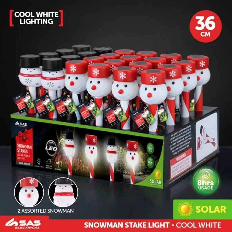Christmas Stake Light Solar Candy Cane Snowman 1LED 36cm 2 Assorted Types Cool White 1 Function – image 4