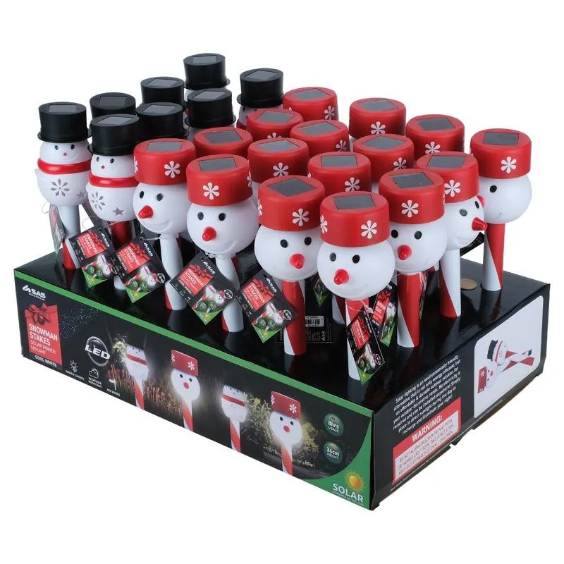 Christmas Stake Light Solar Candy Cane Snowman 1LED 36cm 2 Assorted Types Cool White 1 Function – image 3