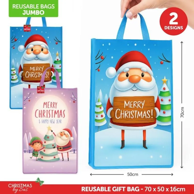 Gift Bag Reusable Christmas - Jumbo 70cm X 50cm X 16cm 2 Assorted Designs – image 4