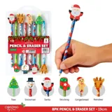 Pencil & Eraser Set Christmas 8pk 19cm Multi-Colour 8 Assorted Designs – image 4