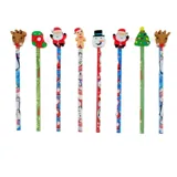 Pencil & Eraser Set Christmas 8pk 19cm Multi-Colour 8 Assorted Designs – image 1