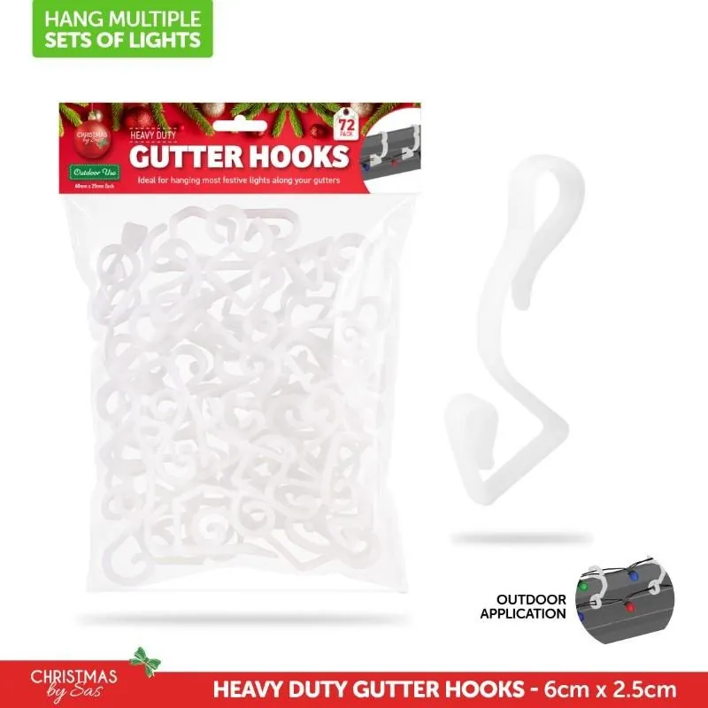Christmas Gutter Hooks Heavy Duty 72pk 6cm X 2.5cm Clear – image 4