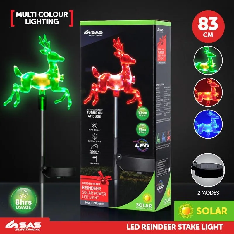 Christmas Stake Light Solar Reindeer 1LED 13cm X 11cm X 83cm Multi Colour 1 Function Colour Changing – image 4