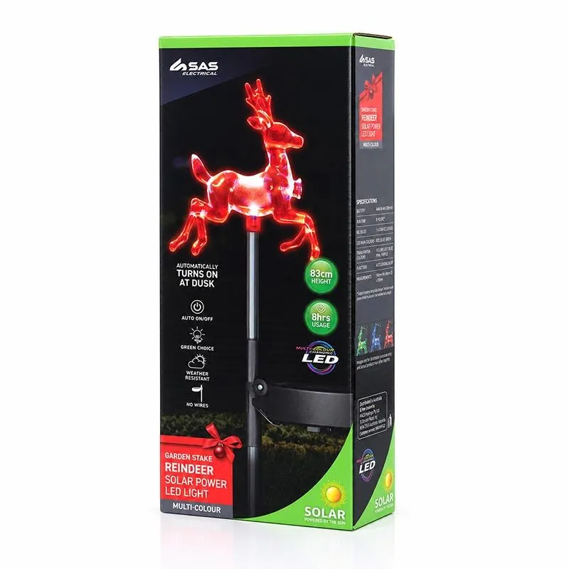 Christmas Stake Light Solar Reindeer 1LED 13cm X 11cm X 83cm Multi Colour 1 Function Colour Changing – image 3