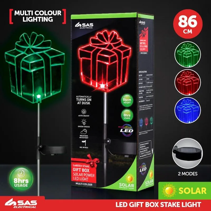 Christmas Stake Light Solar Gift Box 1LED 13cm X 11cm X 86cm Multi Colour 1 Function Colour Changing – image 4