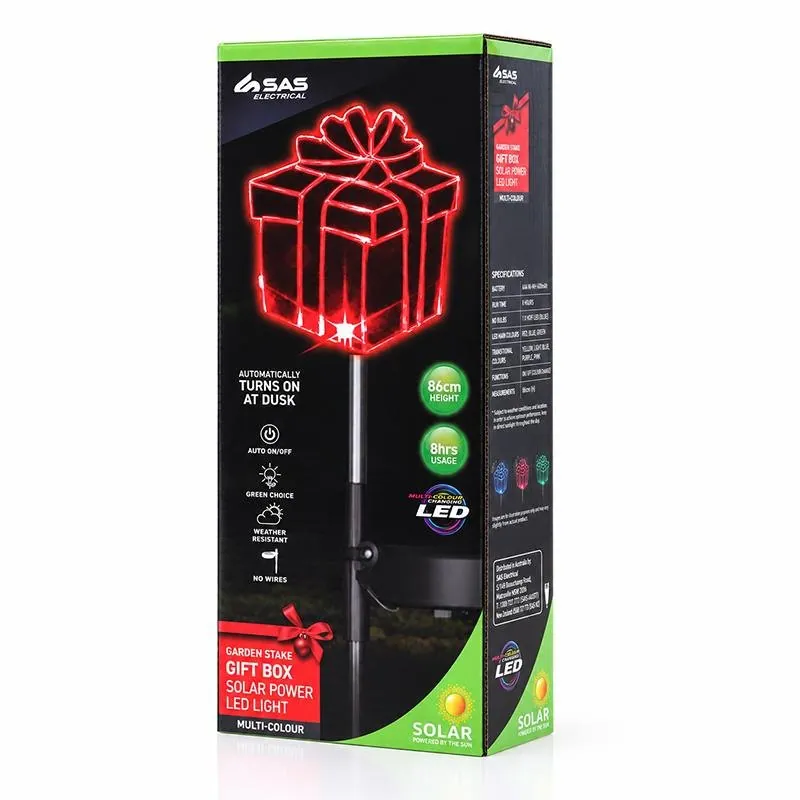 Christmas Stake Light Solar Gift Box 1LED 13cm X 11cm X 86cm Multi Colour 1 Function Colour Changing – image 3