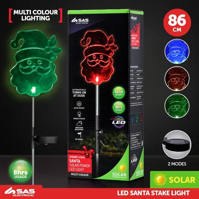 Christmas Stake Light Solar Santa 1LED 14cm X 10cm X 86cm Multi Colour 1 Function Colour Changing – image 4