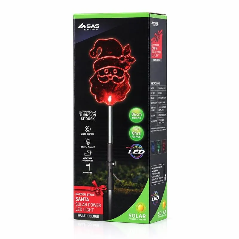 Christmas Stake Light Solar Santa 1LED 14cm X 10cm X 86cm Multi Colour 1 Function Colour Changing – image 3