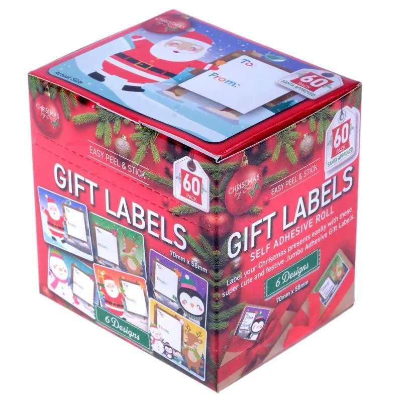 Gift Tag Adhesive Christmas Jumbo 60pk 7cm X 6cm 6 Assorted Designs – image 2