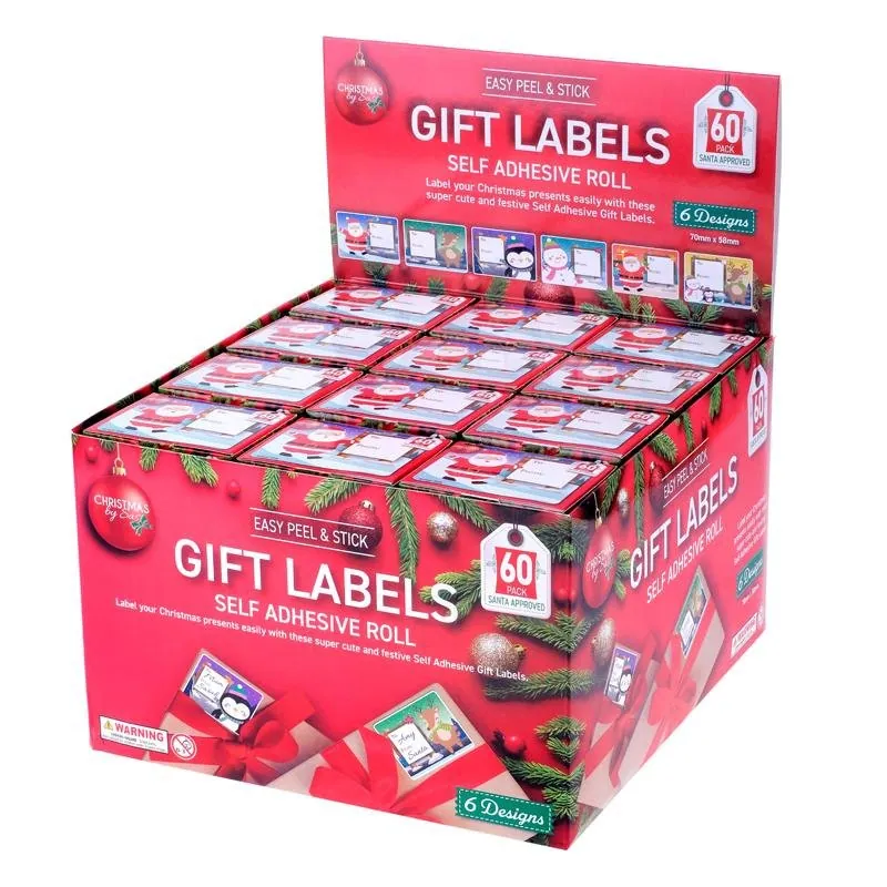 Gift Tag Adhesive Christmas Jumbo 60pk 7cm X 6cm 6 Assorted Designs – image 3