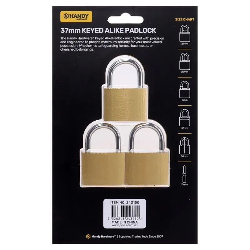 Padlock Keyed Alike 37mm Includes 2 Keys Per Lock 3pk – image 3