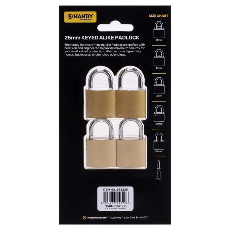 Padlock Keyed Alike 25mm Includes 2 Keys Per Lock 4pk – image 3