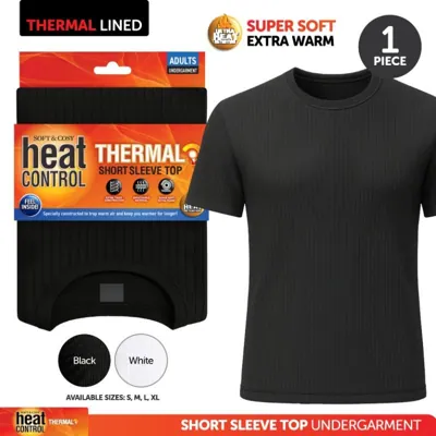 Apparel Top Adults Heat Control Short Sleeve Thermal Black & White 4 Sizes: S,m,l,xl