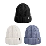 Beanie Womens Heat Control Thermal Lined Chunky Ribbed Knit Black, Grey & White – image 1