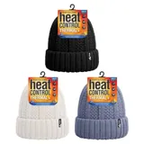 Beanie Womens Heat Control Thermal Lined Chunky Ribbed Knit Black, Grey & White – image 3