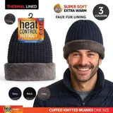 Beanie Adults Heat Control Thermal Lined Slouch Fringe Faux Fur Black, Grey & Navy – image 4