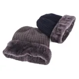 Beanie Adults Heat Control Thermal Lined Slouch Fringe Faux Fur Black, Grey & Navy – image 2