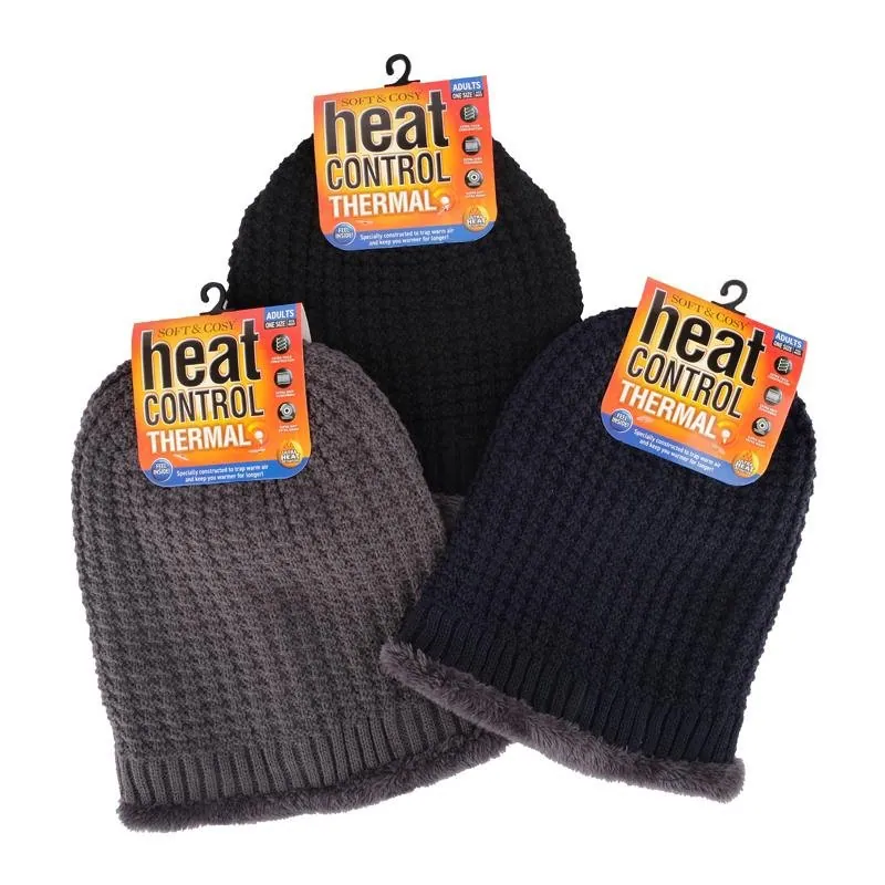 Beanie Adults Heat Control Thermal Lined Slouch Fringe Faux Fur Black, Grey & Navy – image 3