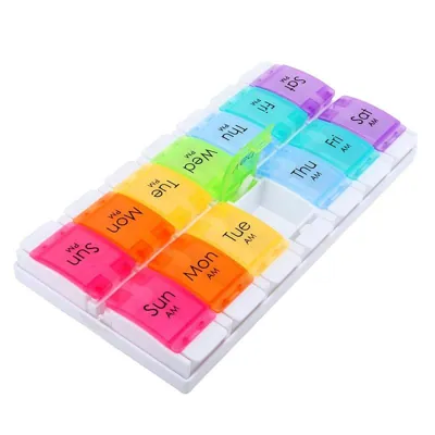 Pill Box Organiser Premium Double Row Am/pm with Removable Compartments - 7 Day/14 Slot