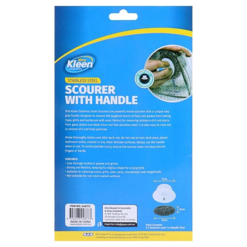 Stainless Steel Scourer with Handle 3pc Set Includes 2 X Scourers, 1 X Hand Tool - 18g Per/pc – image 3