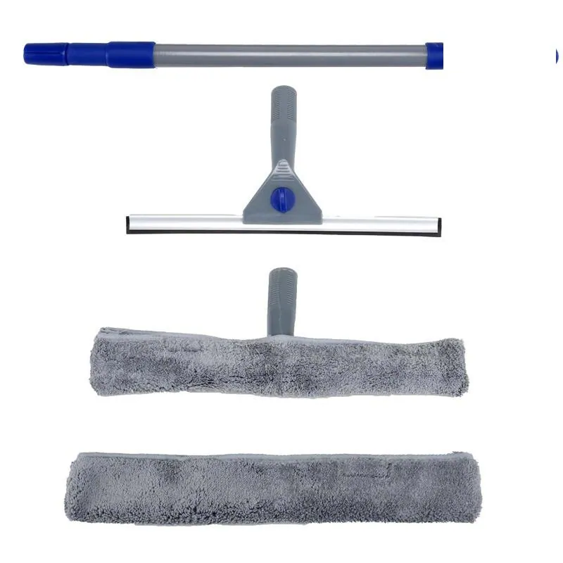 Squeegee Window Cleaning Set with Telescopic Extendable Handle Includes: 2 X Microfibre Pads 1 X Rubber Squeegee & 1 X Extendable Pole – image 2
