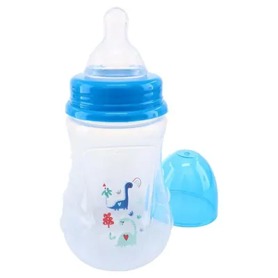 Baby Bottle Wide Neck Side Grip 280ml 6mths+ Fast Flow Silicone Teat Pink & Blue Bpa Free