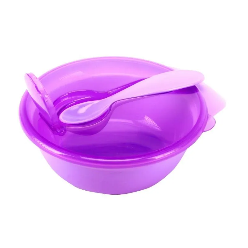 Bowl with Spoon & Travel Lid 13.5cm X 4.5cm Purple & Green Bpa Free – image 2