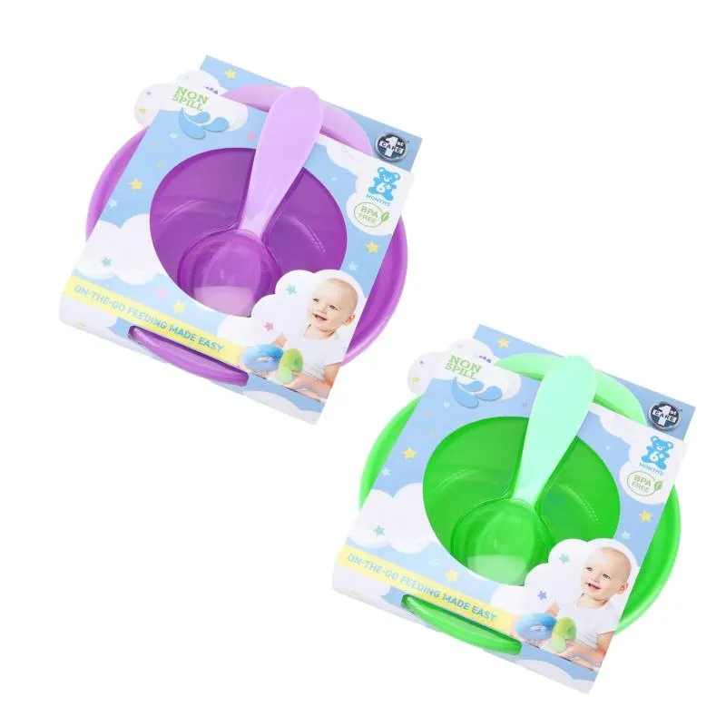 Bowl with Spoon & Travel Lid 13.5cm X 4.5cm Purple & Green Bpa Free – image 3