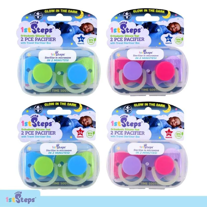 Pacifier Silicone Orthodontic Teat Glow in the Dark with Travel Steriliser Box 2pk 3-6mths & 6mths+ Pink & Blue Bpa Free – image 4