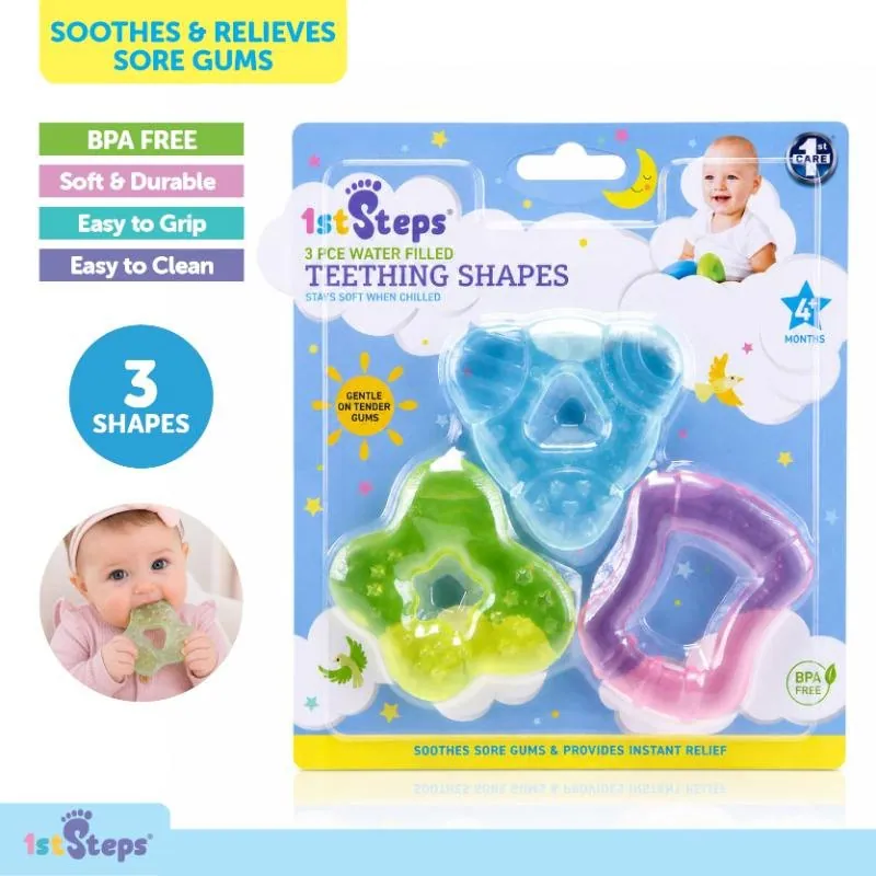 Teether Water Filled Shapes 3pk 4mths+ Blue Triangle - 7cm X 7cm, Red Rectangle - 6cm X 7cm & Green Cloud -6.5cm X 6cm Bpa Free – image 4