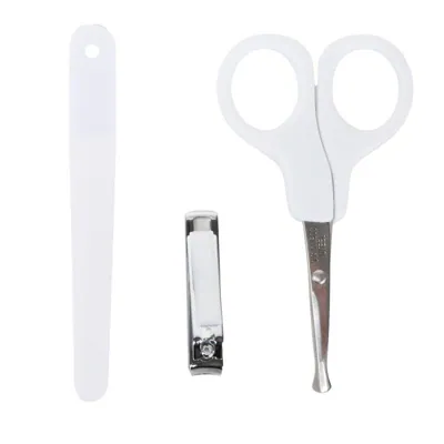 Baby Manicure Set 3pk White Includes: Nail File - 1cm X 10cm, Rounded Clippers - 1cm X 4cm & Round Tip Scissors - 5cm X 10cm