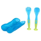 Fork & Spoon with Suction Cup Base & Travel Box 3pc 13cm X 3cm 12mths+ Pink & Blue Bpa Free – image 1