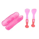 Fork & Spoon with Suction Cup Base & Travel Box 3pc 13cm X 3cm 12mths+ Pink & Blue Bpa Free – image 2