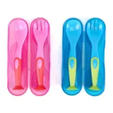 Fork & Spoon with Suction Cup Base & Travel Box 3pc 13cm X 3cm 12mths+ Pink & Blue Bpa Free – image 3