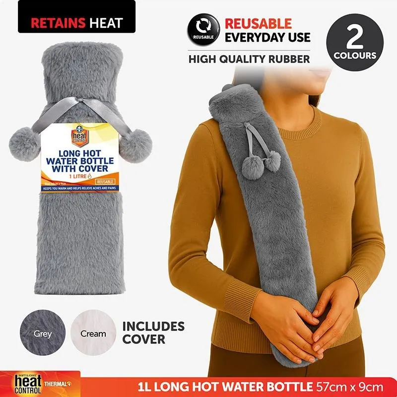 Hot Water Bottle Long with Cover 1l 57cm X 9cm Grey & Cream – image 4