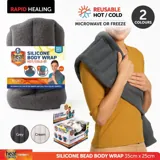 Hot or Cold Silicone Bead Body Wrap with Straps 35cm X 25cm Grey & Cream – image 4