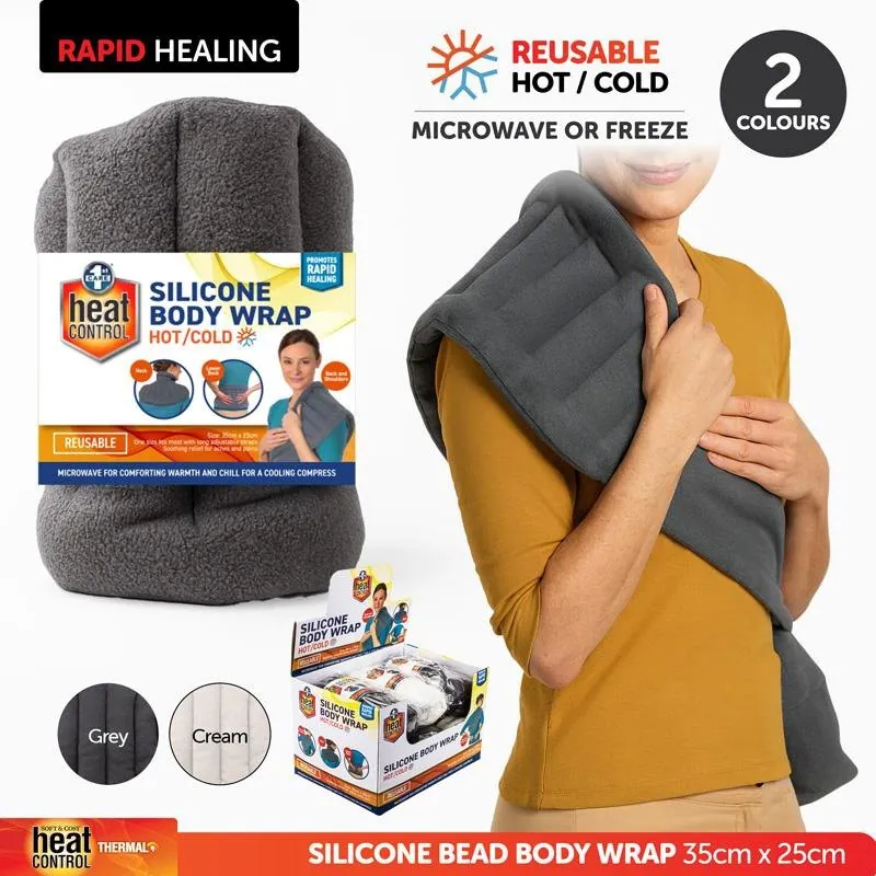 Hot or Cold Silicone Bead Body Wrap with Straps 35cm X 25cm Grey & Cream – image 4